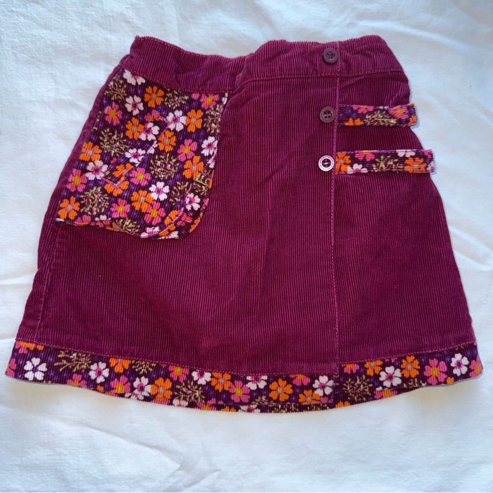 Y2K Wonderkids Corduroy Skirt with Floral Accents - Purple & Orange Floral 18 Mo